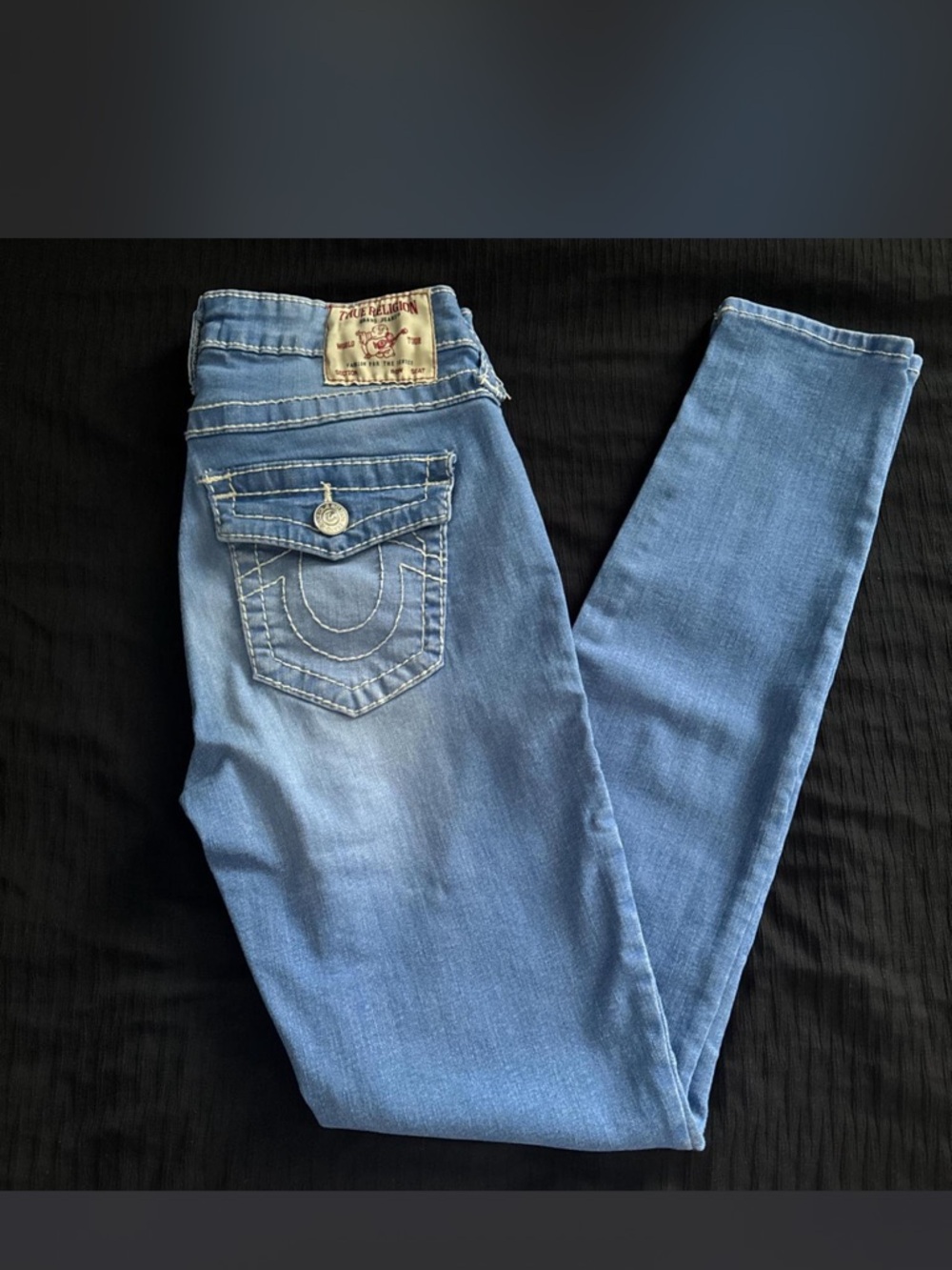 True Religion Women's Light Wash Skinny Jeans with Signature Pocket